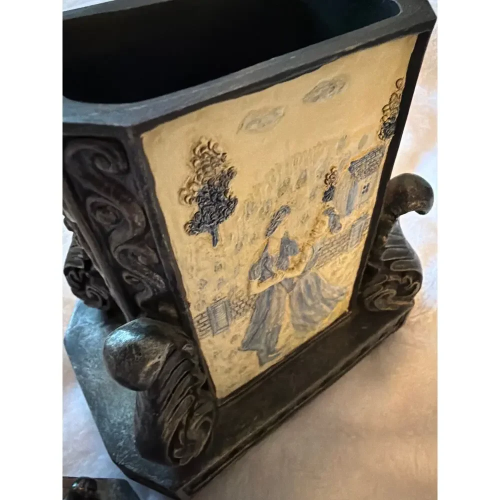 Ornate Victorian Style Desk Set 3pc Decor Courting Couple Relief Bookends Box